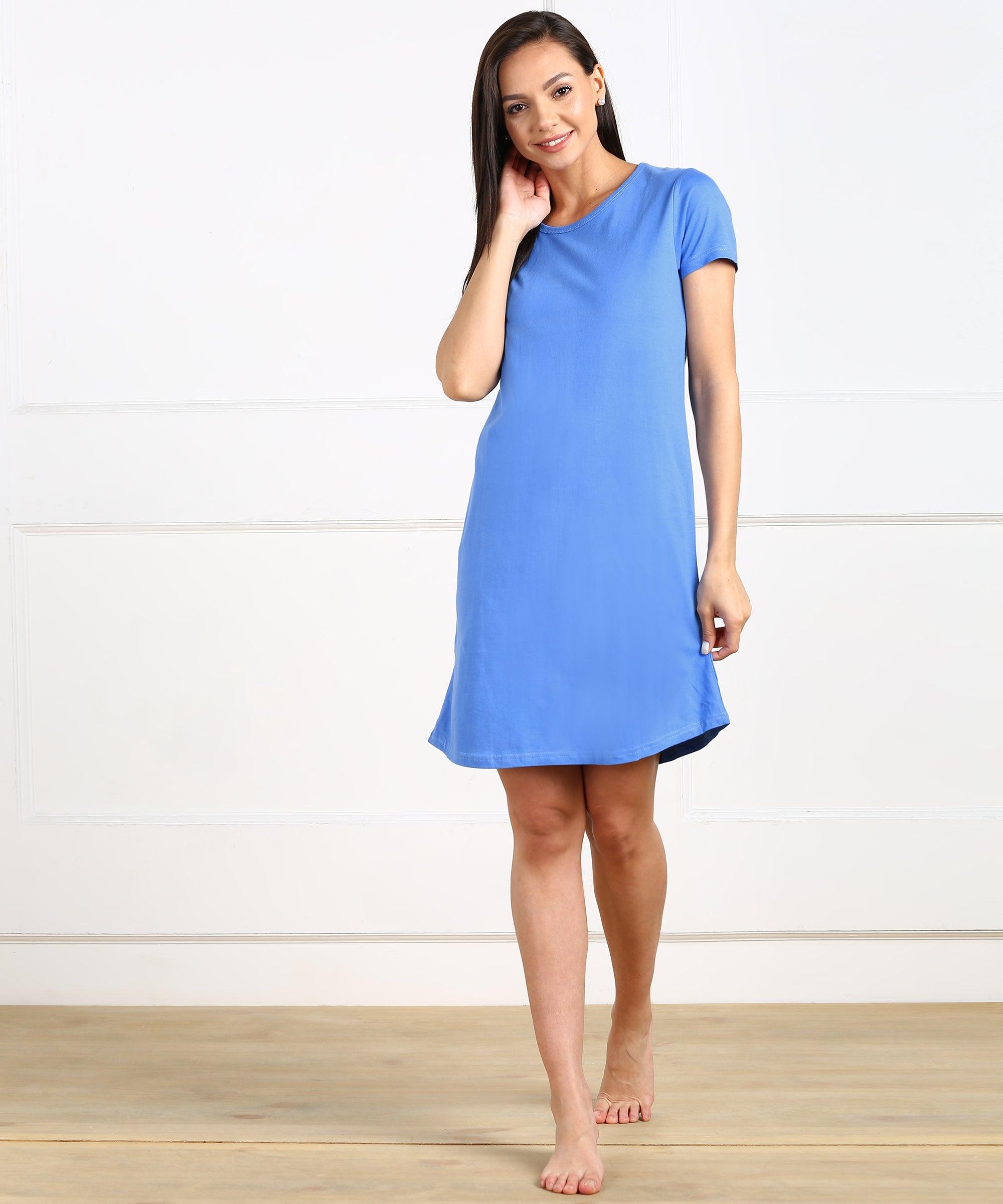 Womens Solid Half Sleeve NightDress - Young Trendz