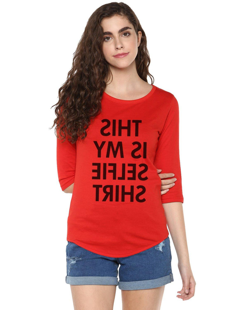 Womens 34U Selfie Printed Red Color Tshirts - Young Trendz