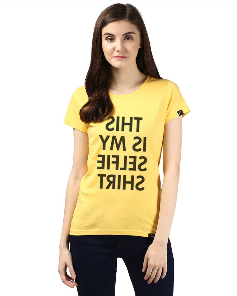 Womens Half Sleeve Selfie Printed Yellow Color Tshirts - Young Trendz