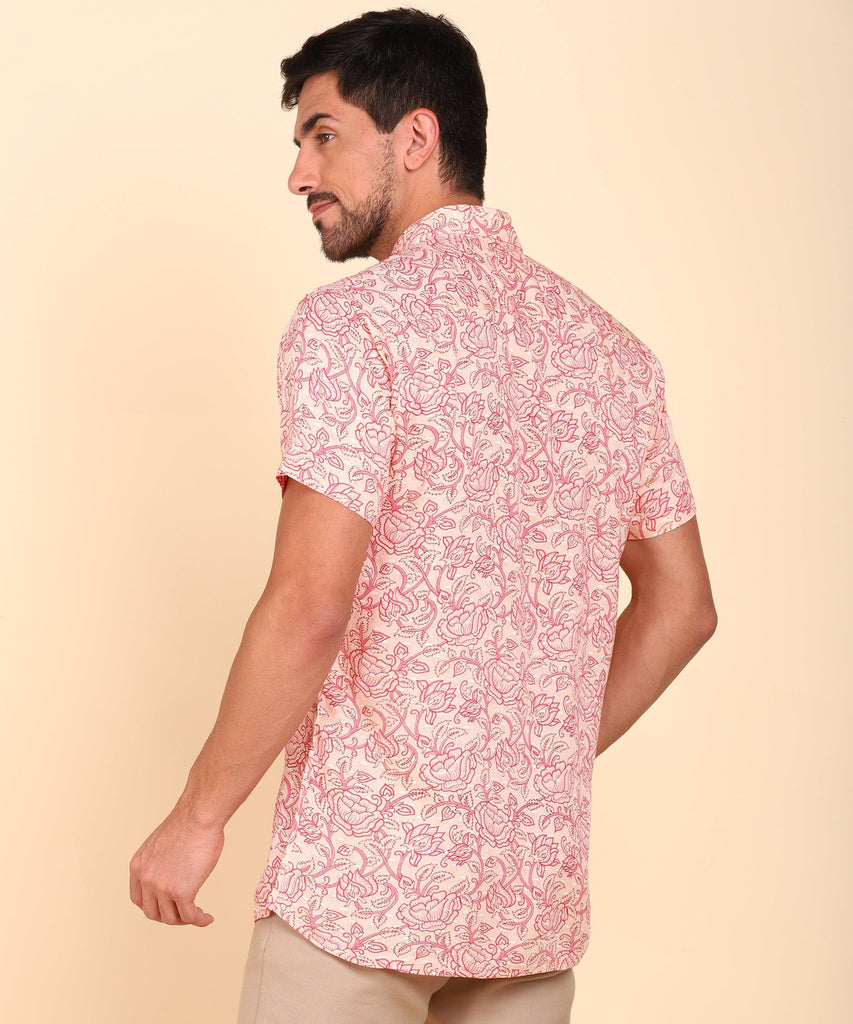 Mens Half Sleeve Casual Printed Shirt (Pink) - Young Trendz