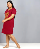 Womens Plus Size Printed Nighty (Maroon) - Young Trendz