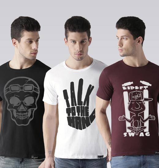 Young Trendz Mens Combo Skull Black Color Talk White Color and T20swag Maroon Color Half Sleeve Printed T-Shirts - Young Trendz