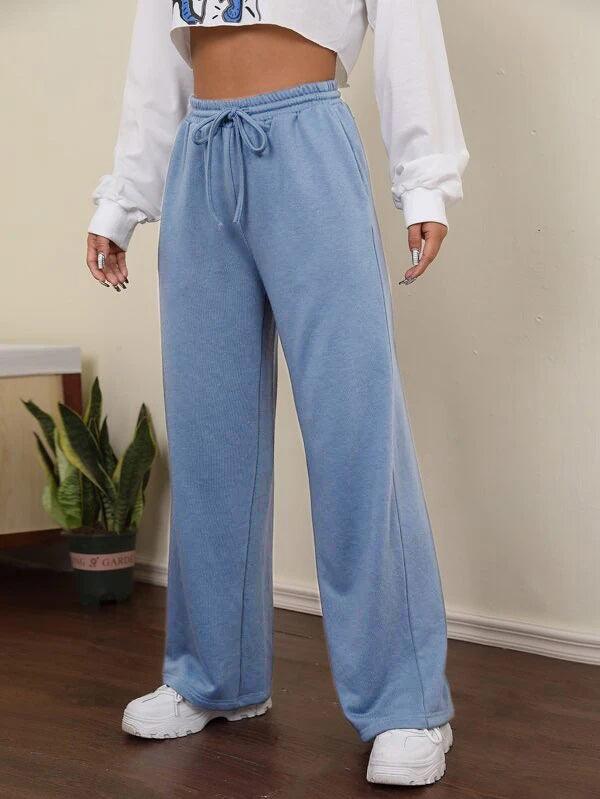 Womens Solid Loose Track Pants (Sky Blue) - Young Trendz