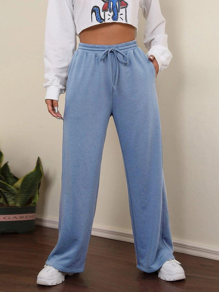 Womens Solid Loose Track Pants (Sky Blue) - Young Trendz