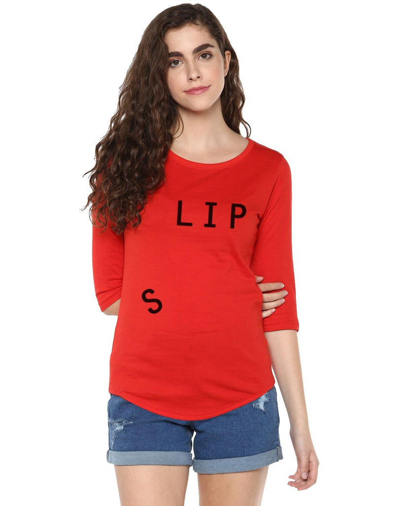 Womens 34U Slip Printed Red Color Tshirts - Young Trendz