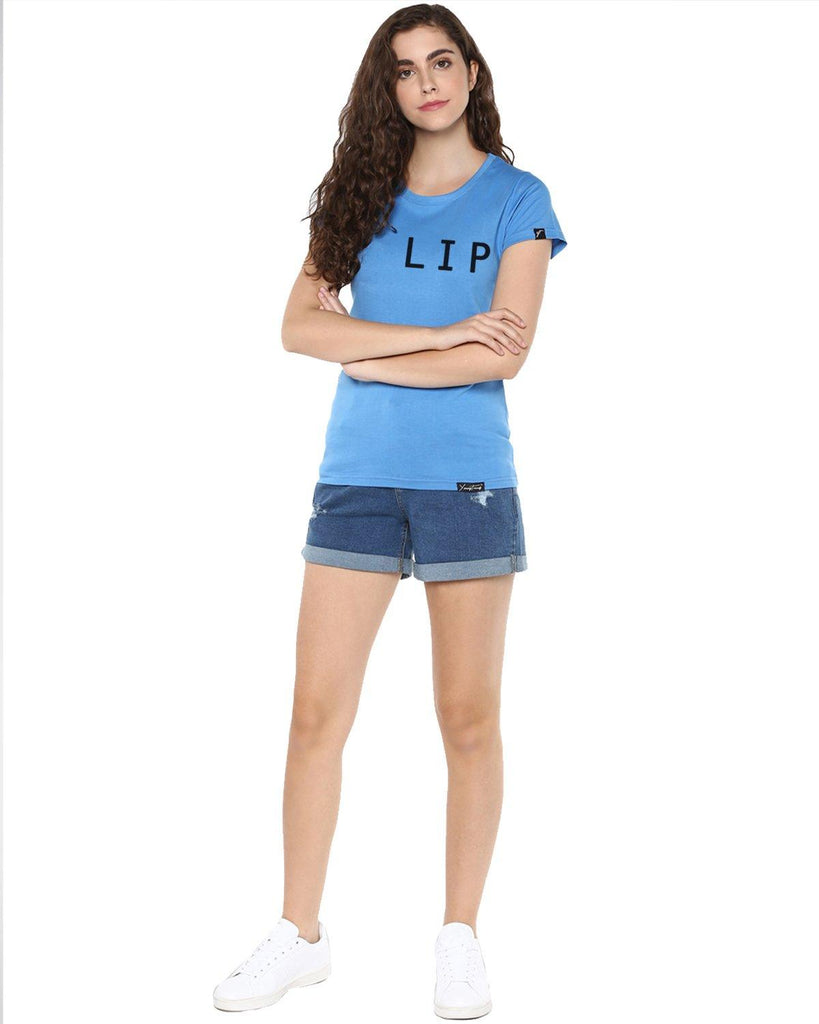 Womens Half Sleeve Slip Printed Blue Color Tshirts - Young Trendz