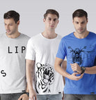 Young Trendz Mens Combo Slip Grey Color Tiger White Color and keepon Sky blue Color Half Sleeve Printed T-Shirts - Young Trendz