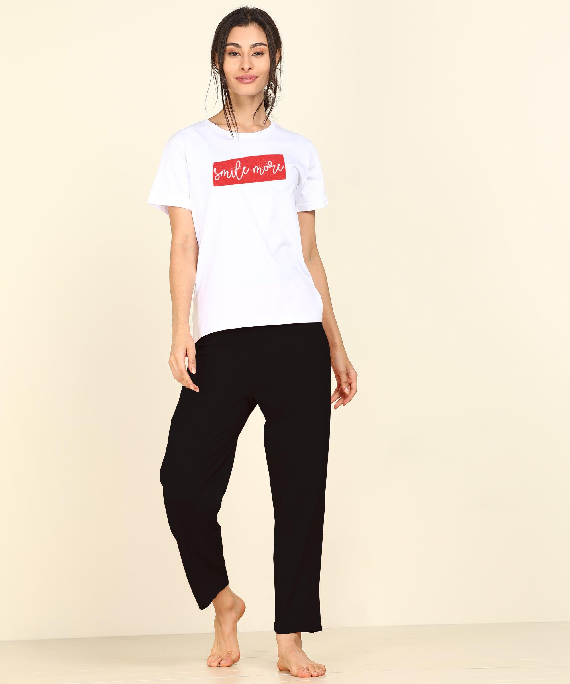 Women Printed T-shirt & Pyjama Set Pure Soft Cotton - Young Trendz