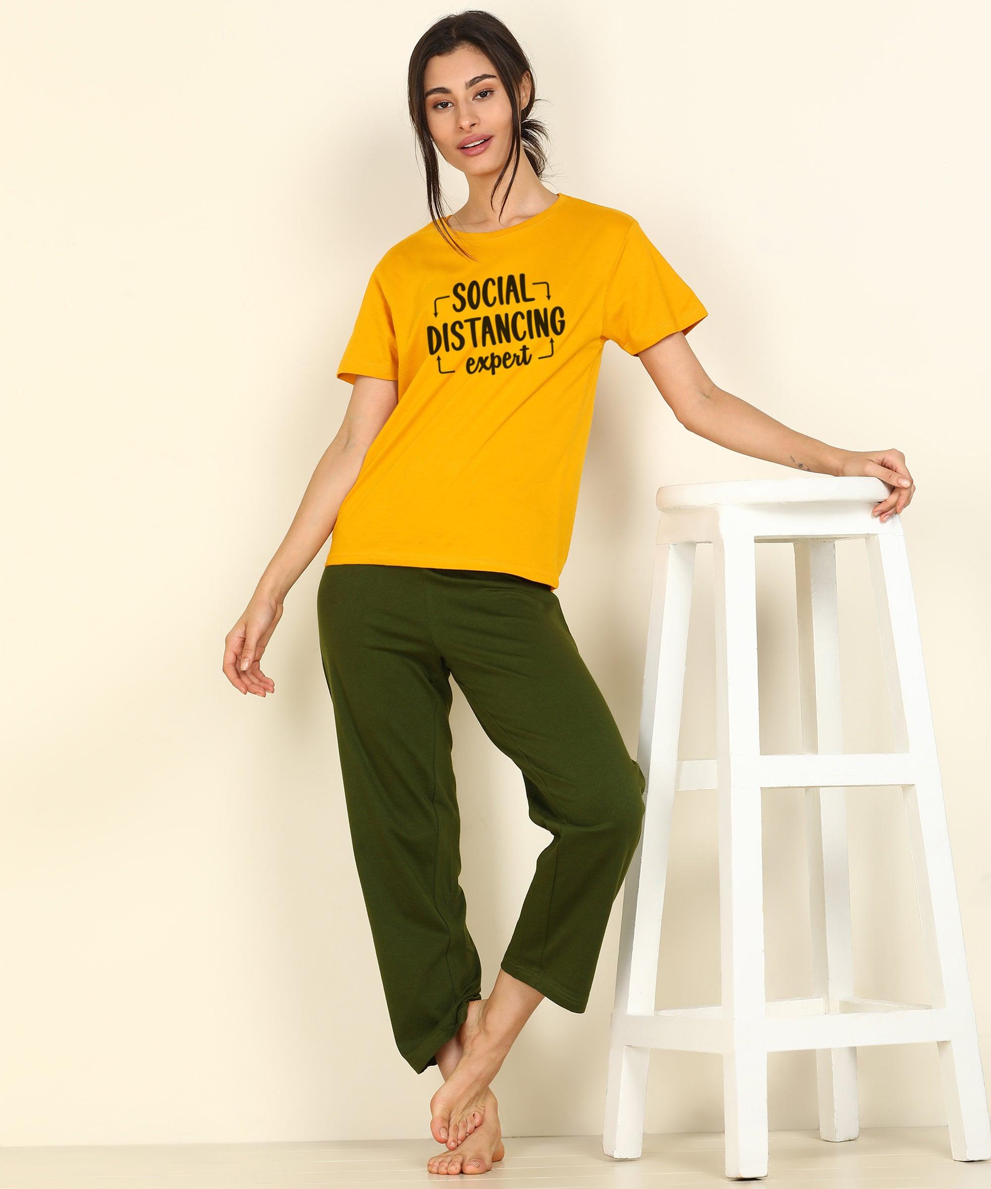 Women Printed T-shirt & Pyjama Set Pure Soft Cotton - Young Trendz