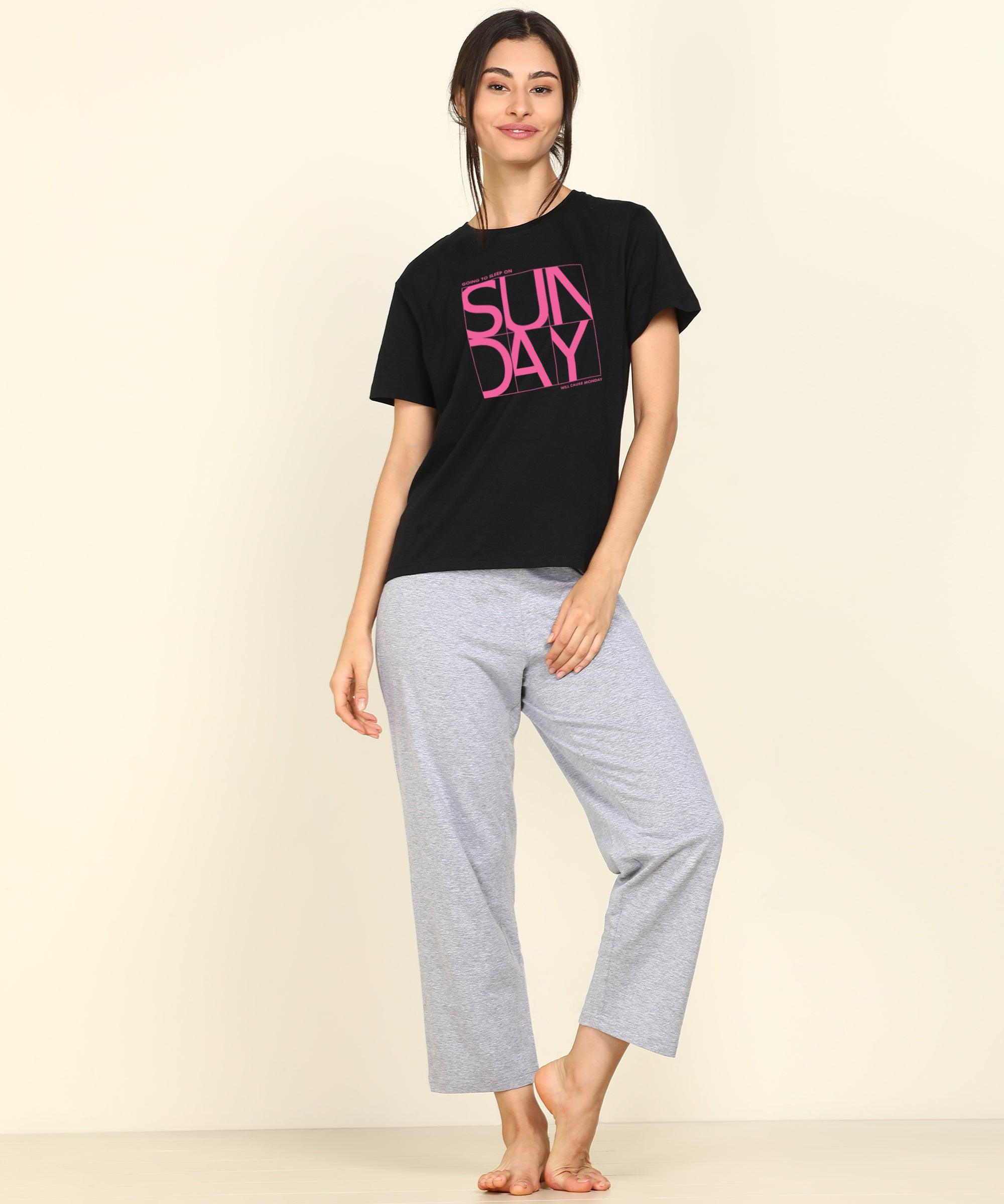 Women Printed T-shirt & Pyjama Set Pure Soft Cotton - Young Trendz