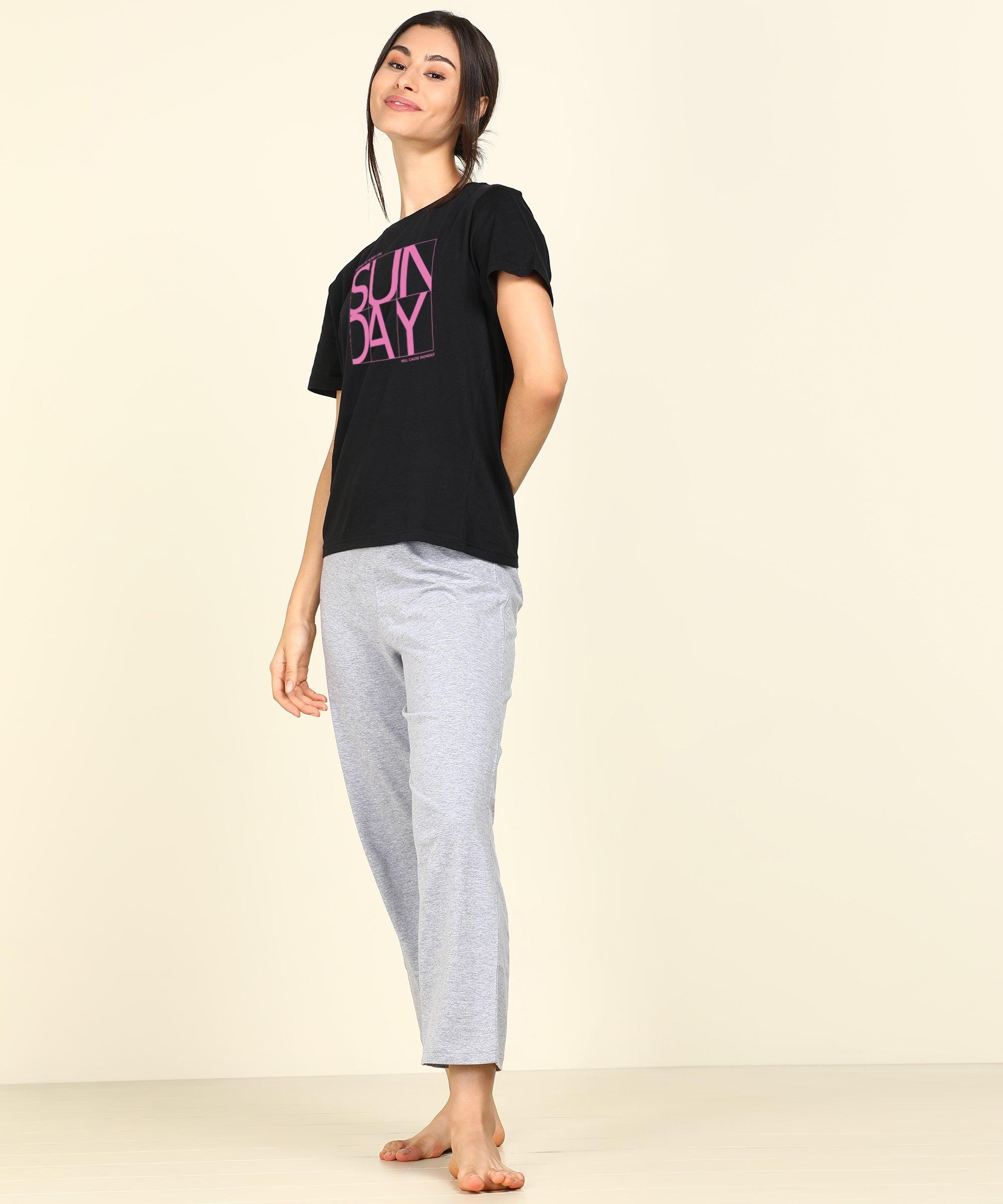 Women Printed T-shirt & Pyjama Set Pure Soft Cotton - Young Trendz