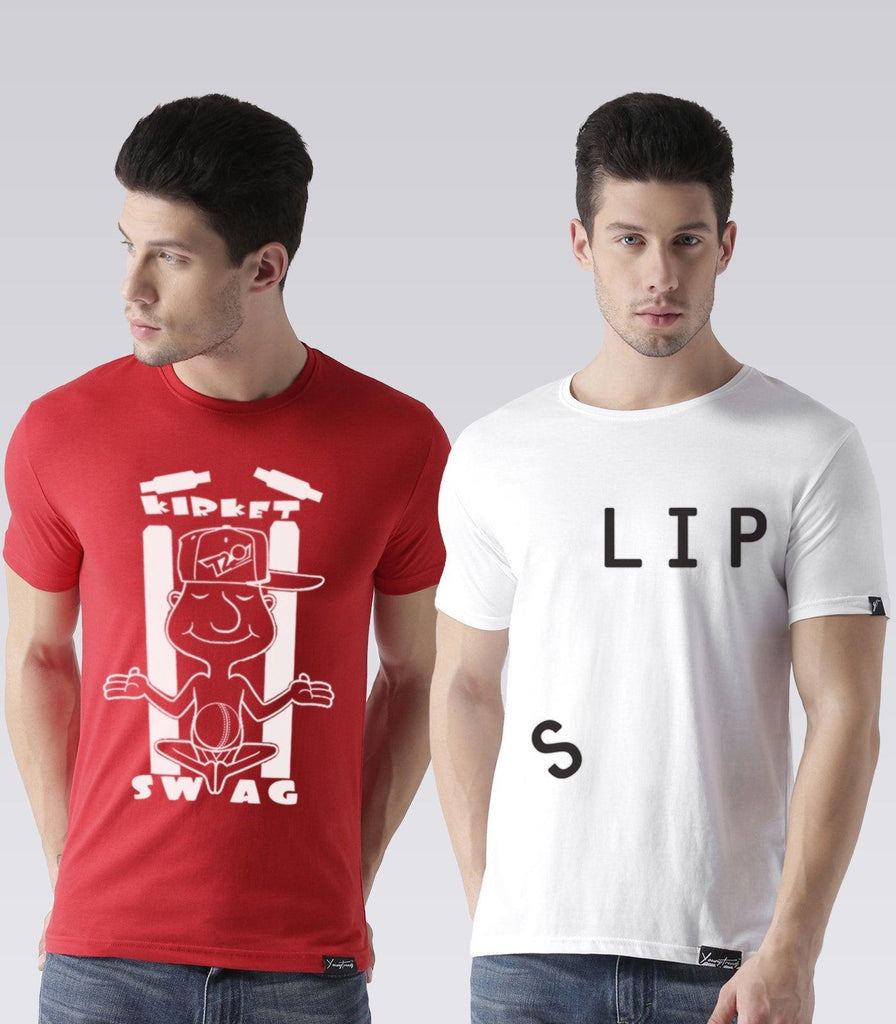 Young Trendz Mens Combo T20swag Red Color and Slip White Color Half Sleeve Printed T-Shirts - Young Trendz