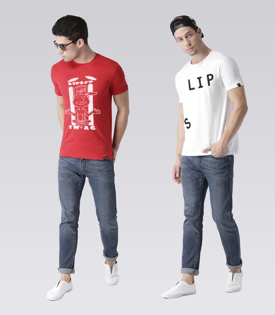 Young Trendz Mens Combo T20swag Red Color and Slip White Color Half Sleeve Printed T-Shirts - Young Trendz