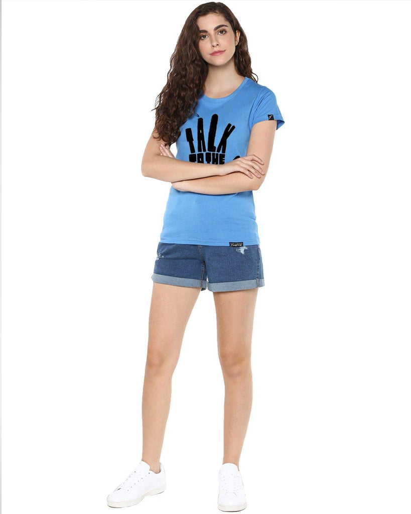 Womens Half Sleeve Talk Printed Blue Color Tshirts - Young Trendz