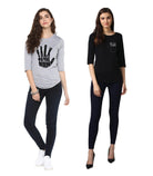 Young Trendz Womens Combo 3/4th Sleeve Talk Printed Grey Color and Chocolate Printed Black Color Tshirts - Young Trendz