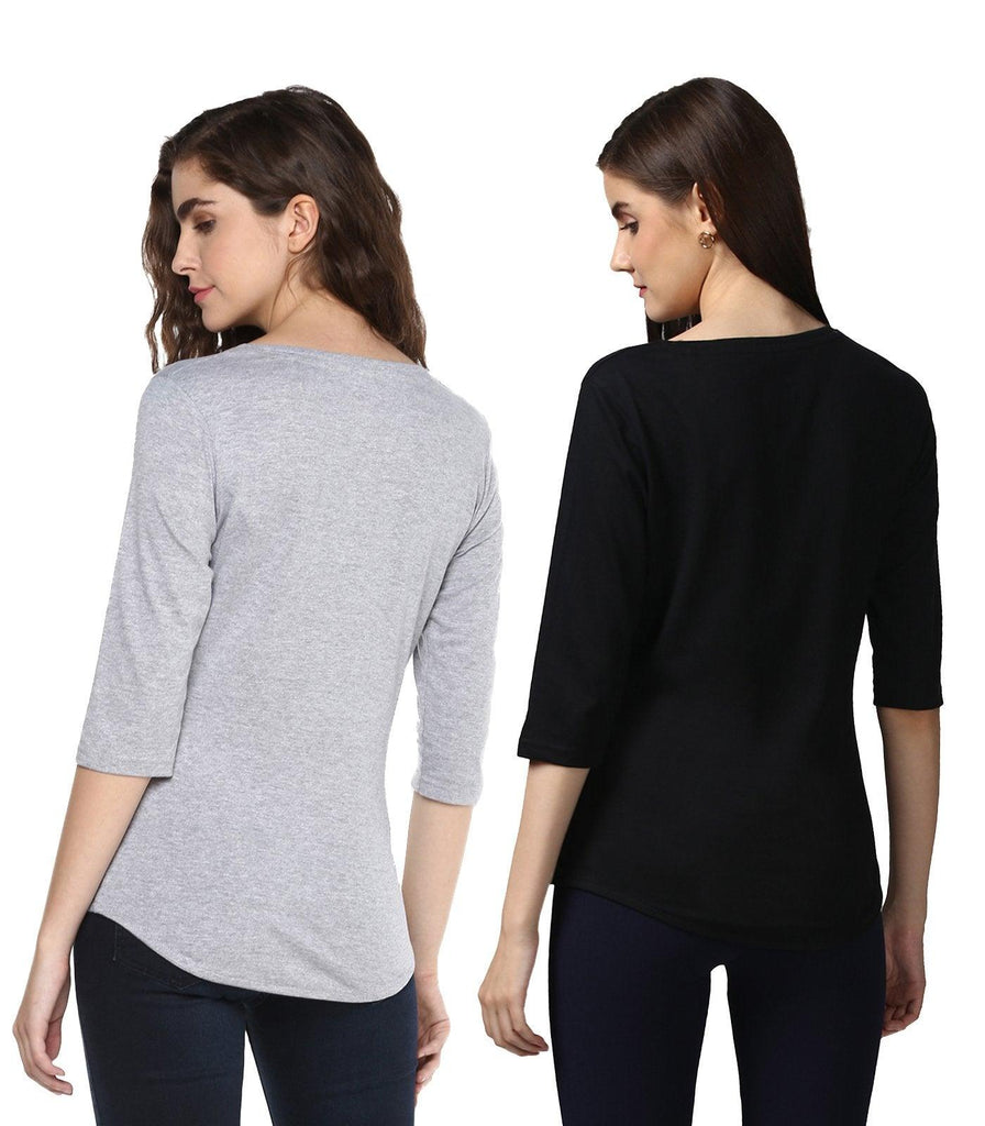 Young Trendz Womens Combo 3/4th Sleeve Talk Printed Grey Color and Chocolate Printed Black Color Tshirts - Young Trendz