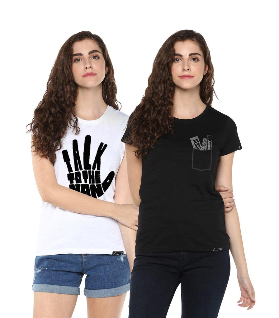Young Trendz Womens Combo Half Sleeve Talk Printed White Color and Chocolate Printed Black Color Tshirts - Young Trendz