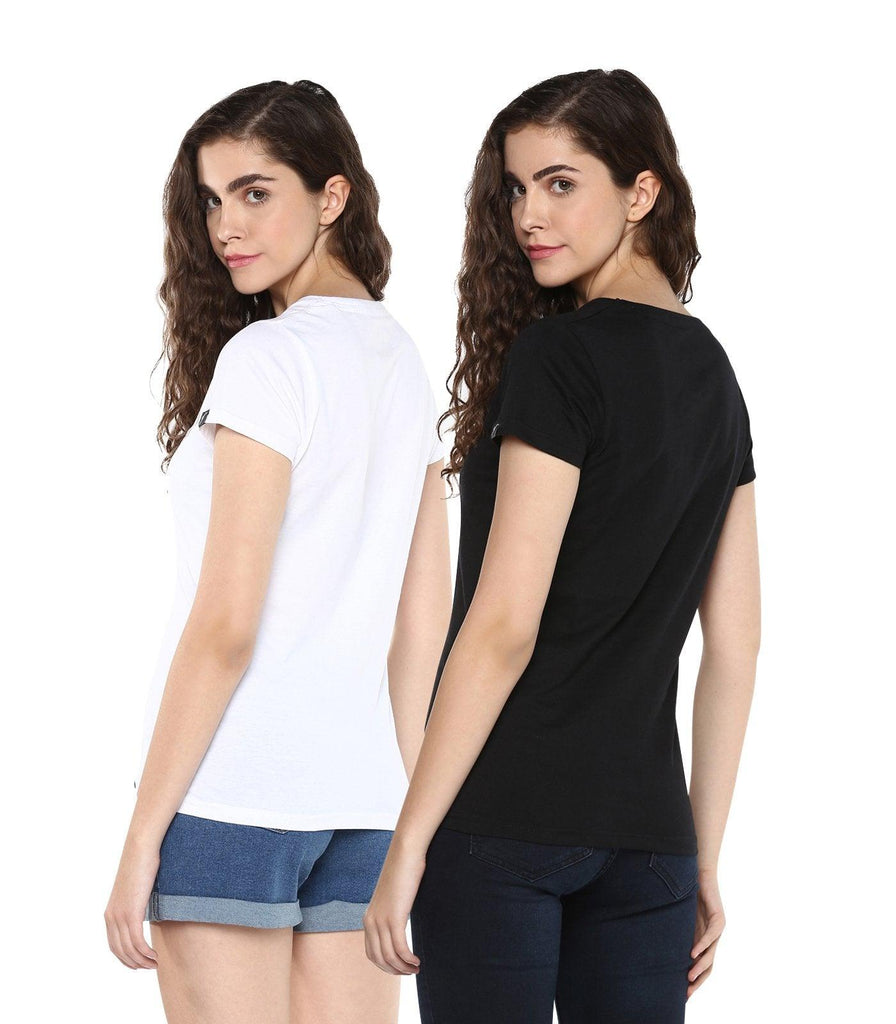 Young Trendz Womens Combo Half Sleeve Talk Printed White Color and Chocolate Printed Black Color Tshirts - Young Trendz
