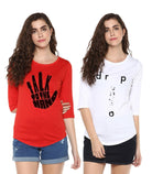 Young Trendz Womens Combo 3/4th Sleeve Talk Printed Red Color and Drop Printed White Color Tshirts - Young Trendz