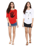 Young Trendz Womens Combo 3/4th Sleeve Talk Printed Red Color and Drop Printed White Color Tshirts - Young Trendz