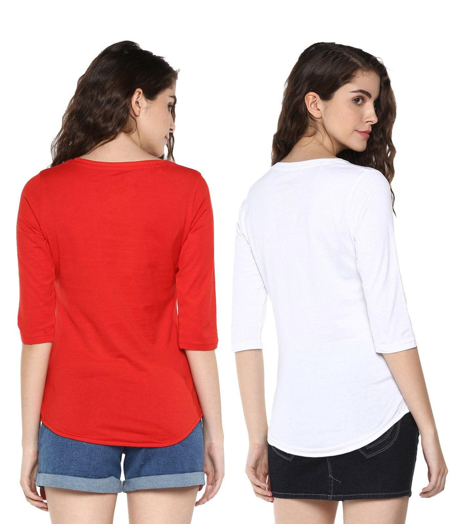 Young Trendz Womens Combo 3/4th Sleeve Talk Printed Red Color and Drop Printed White Color Tshirts - Young Trendz