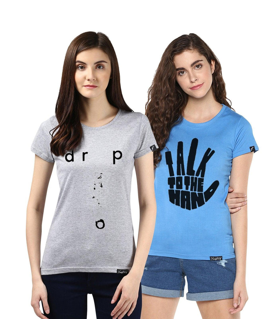 Young Trendz Womens Combo Half Sleeve Talk Printed Skyblue Color and Drop Printed Grey Color Tshirts - Young Trendz