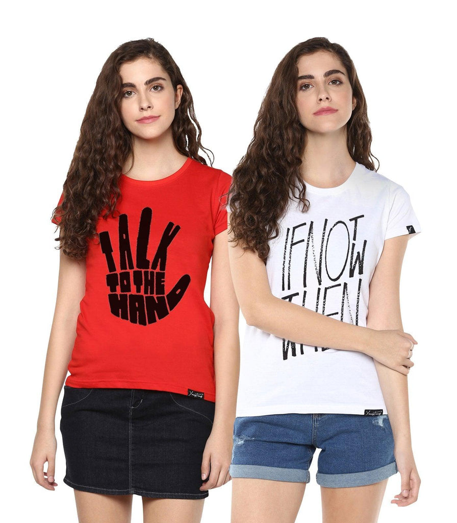 Young Trendz Womens Combo Half Sleeve Talk Printed Red Color and Ifnot Printed White Color Tshirts - Young Trendz
