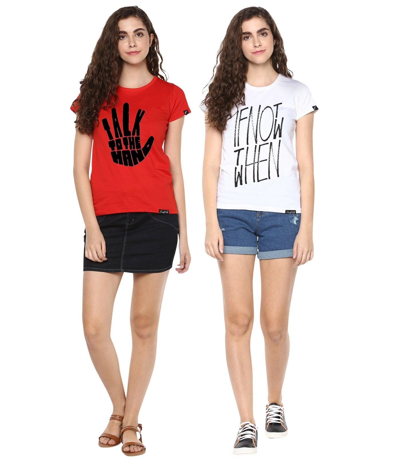 Young Trendz Womens Combo Half Sleeve Talk Printed Red Color and Ifnot Printed White Color Tshirts - Young Trendz