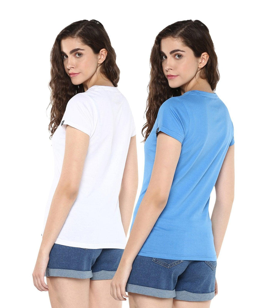 Young Trendz Womens Combo Half Sleeve Talk Printed White Color and Itis Printed Skyblue Color Tshirts - Young Trendz