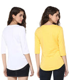 Young Trendz Womens Combo 3/4th Sleeve Talk Printed White Color and Maker Printed Yellow Color Tshirts - Young Trendz