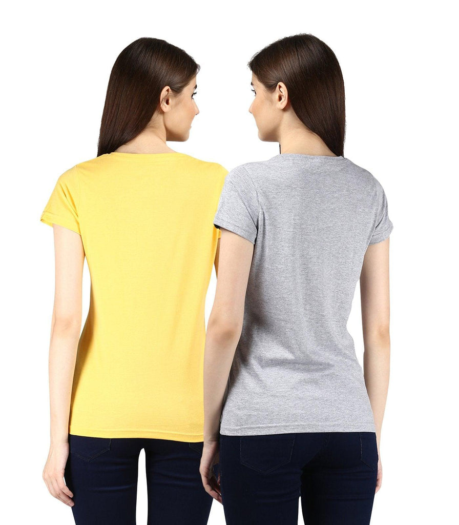 Young Trendz Womens Combo Half Sleeve Talk Printed Yellow Color and Maker Printed Grey Color Tshirts - Young Trendz
