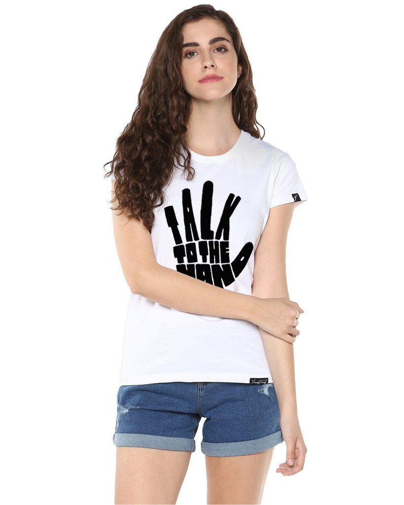 Womens Half Sleeve Talk Printed White Color Tshirts - Young Trendz