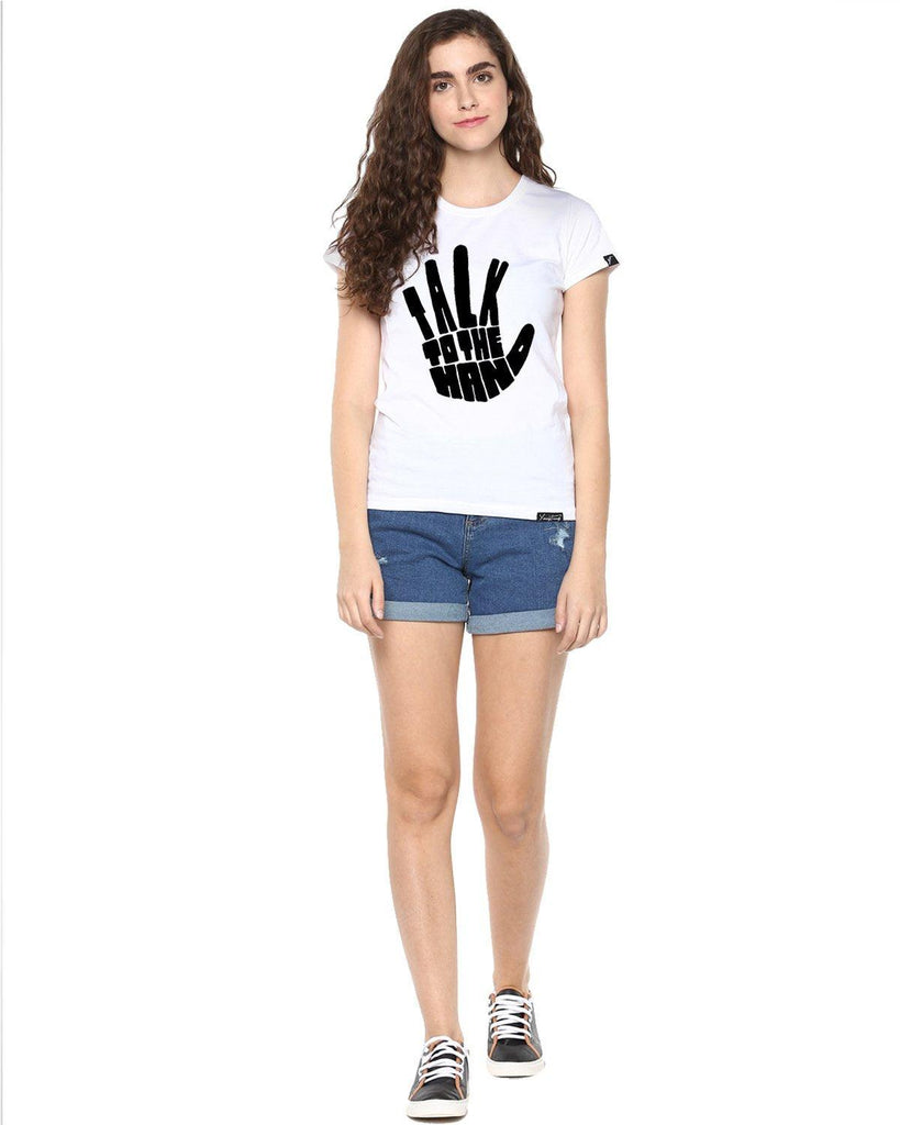 Womens Half Sleeve Talk Printed White Color Tshirts - Young Trendz