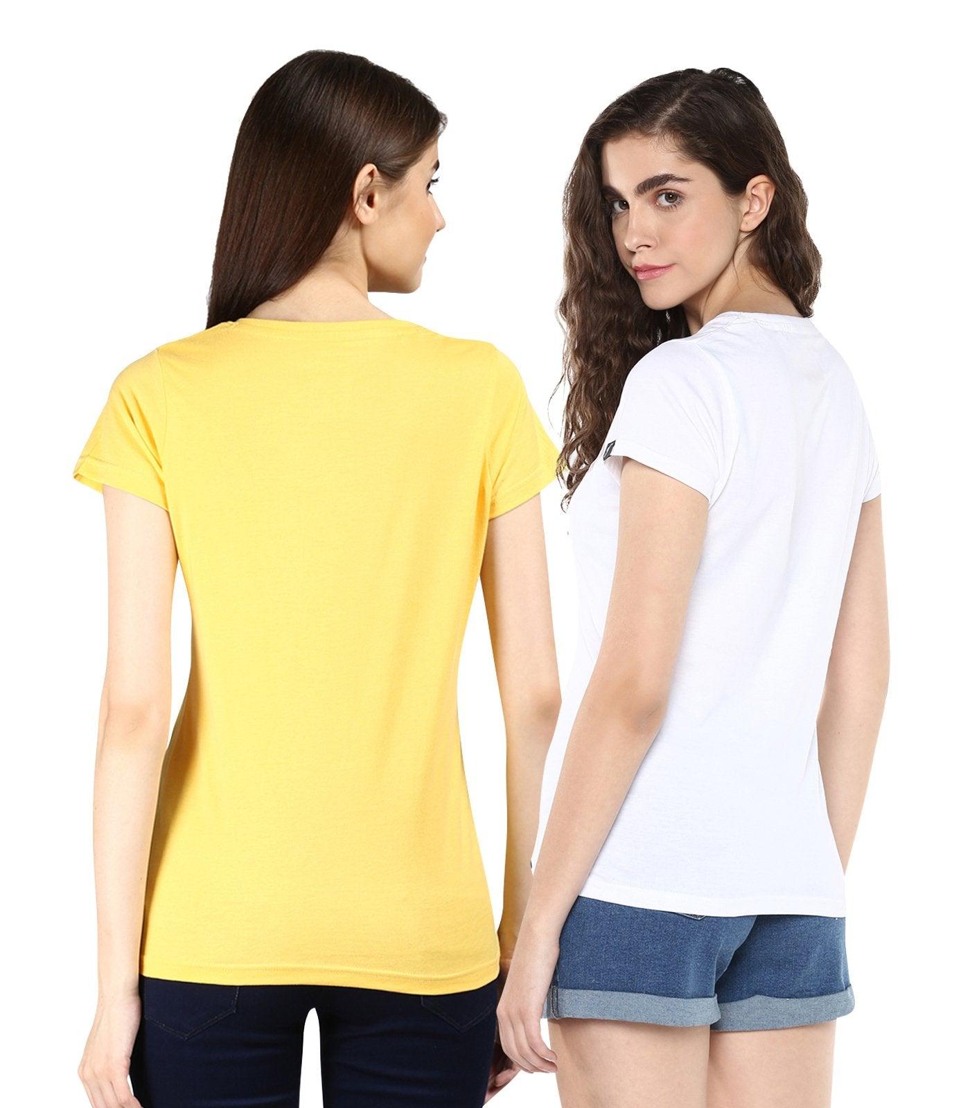 Young Trendz Womens Combo Half Sleeve Teddy Printed Yellow Color and Noterelax Printed White Color Tshirts - Young Trendz