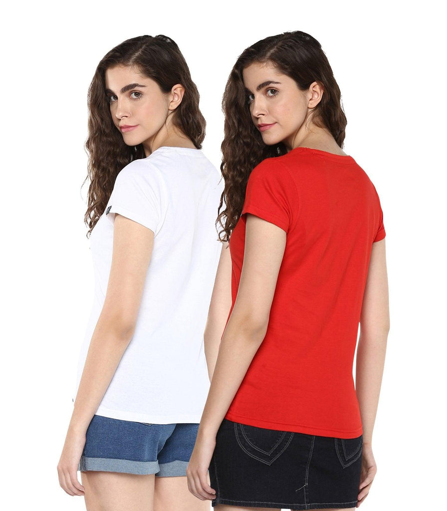 Young Trendz Womens Combo Half Sleeve Teddy Printed White Color and Omm Printed Red Color Tshirts - Young Trendz