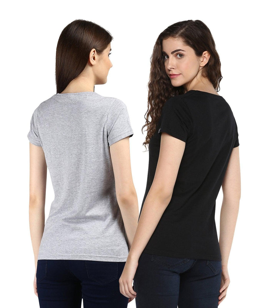 Young Trendz Womens Combo Half Sleeve Teddy Printed Grey Color and Nophoto Printed Black Color Tshirts - Young Trendz