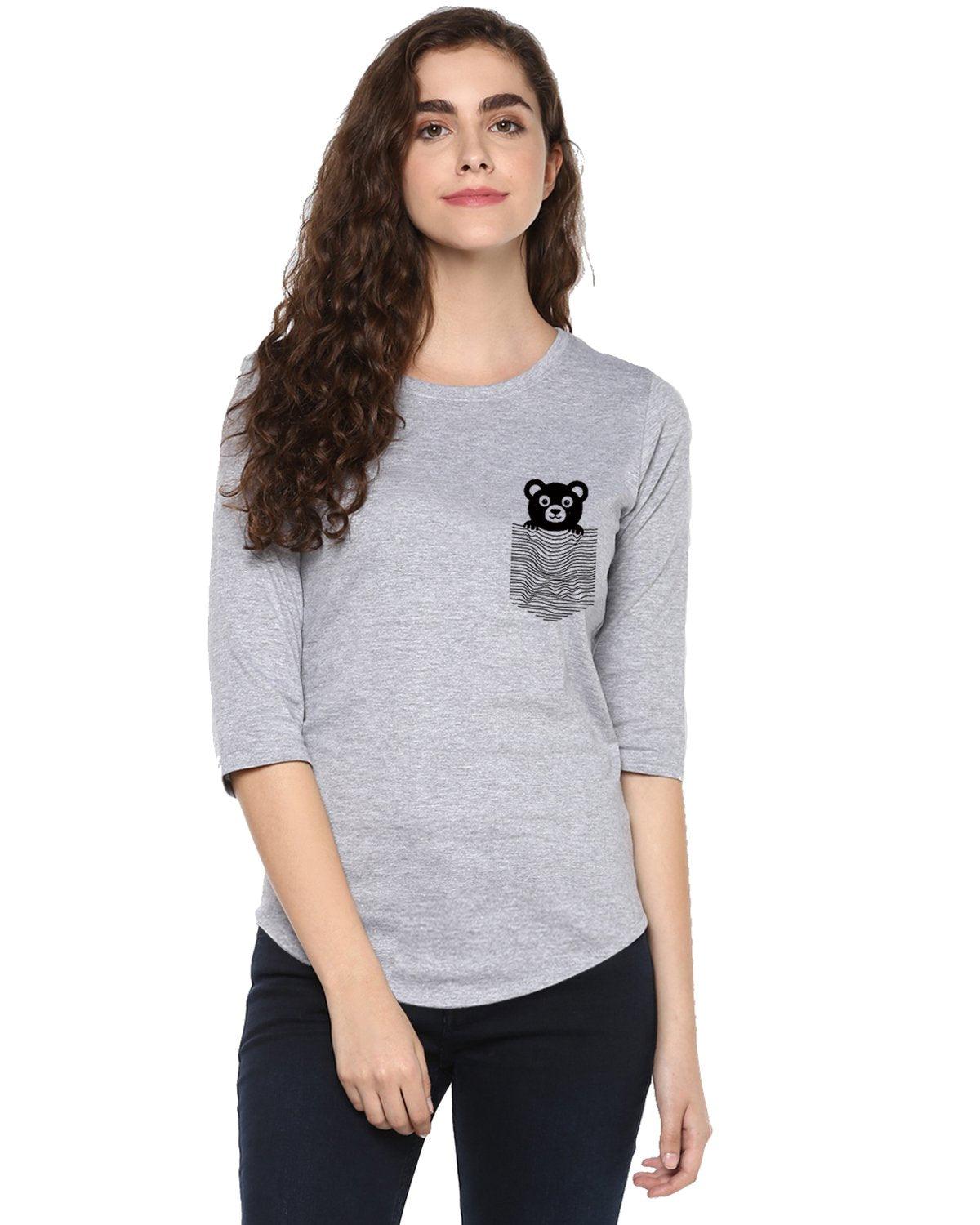 Womens 34U Teddybear Printed Grey Color Tshirts - Young Trendz