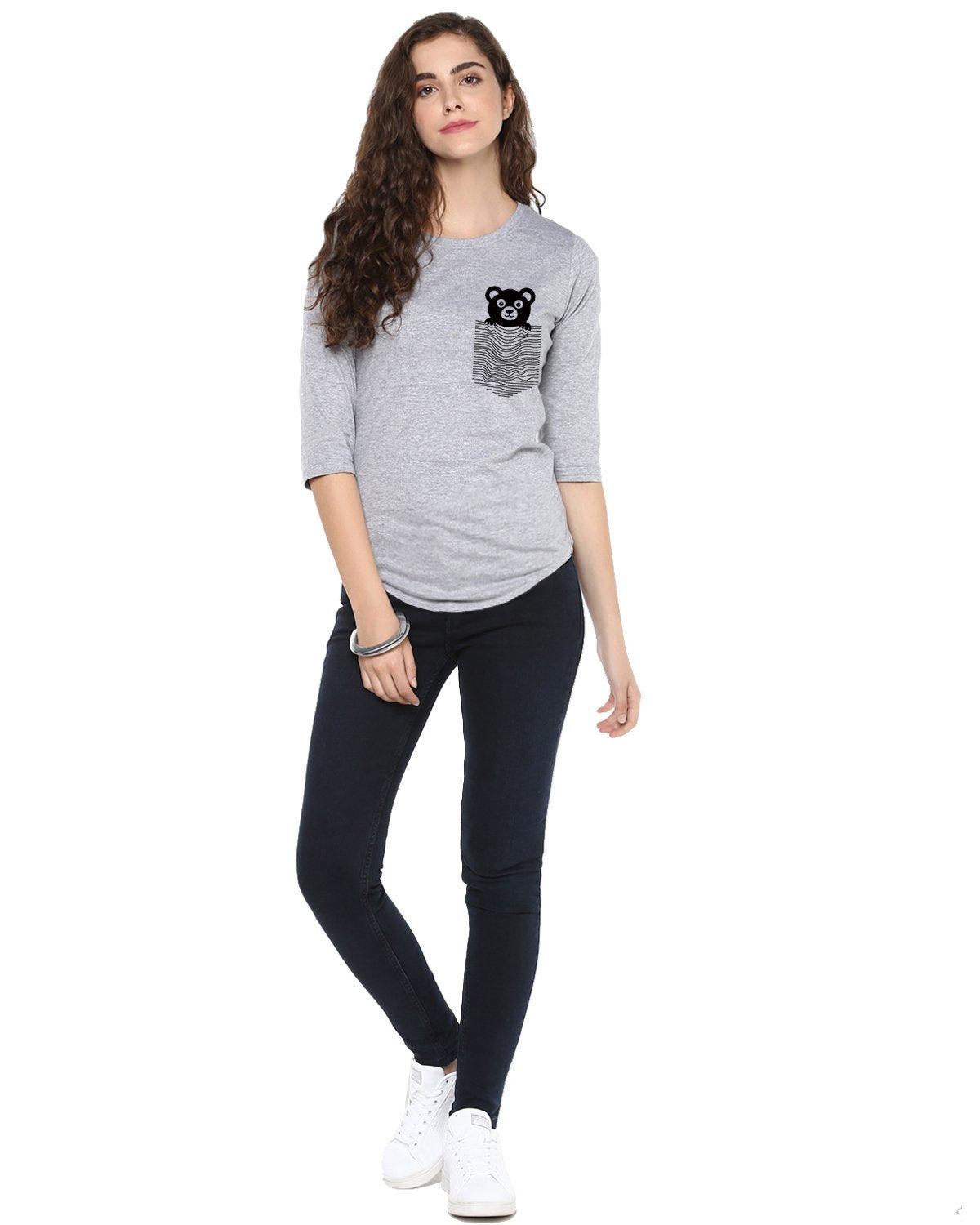 Womens 34U Teddybear Printed Grey Color Tshirts - Young Trendz