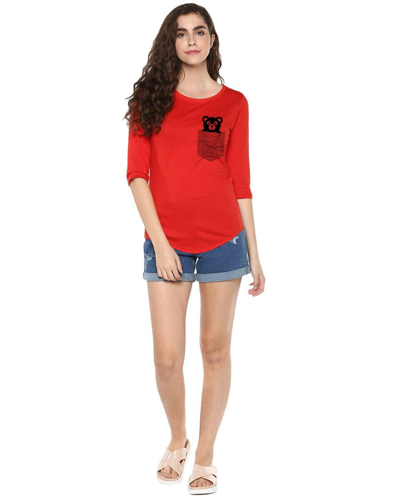 Womens 34U Teddybear Printed Red Color Tshirts - Young Trendz