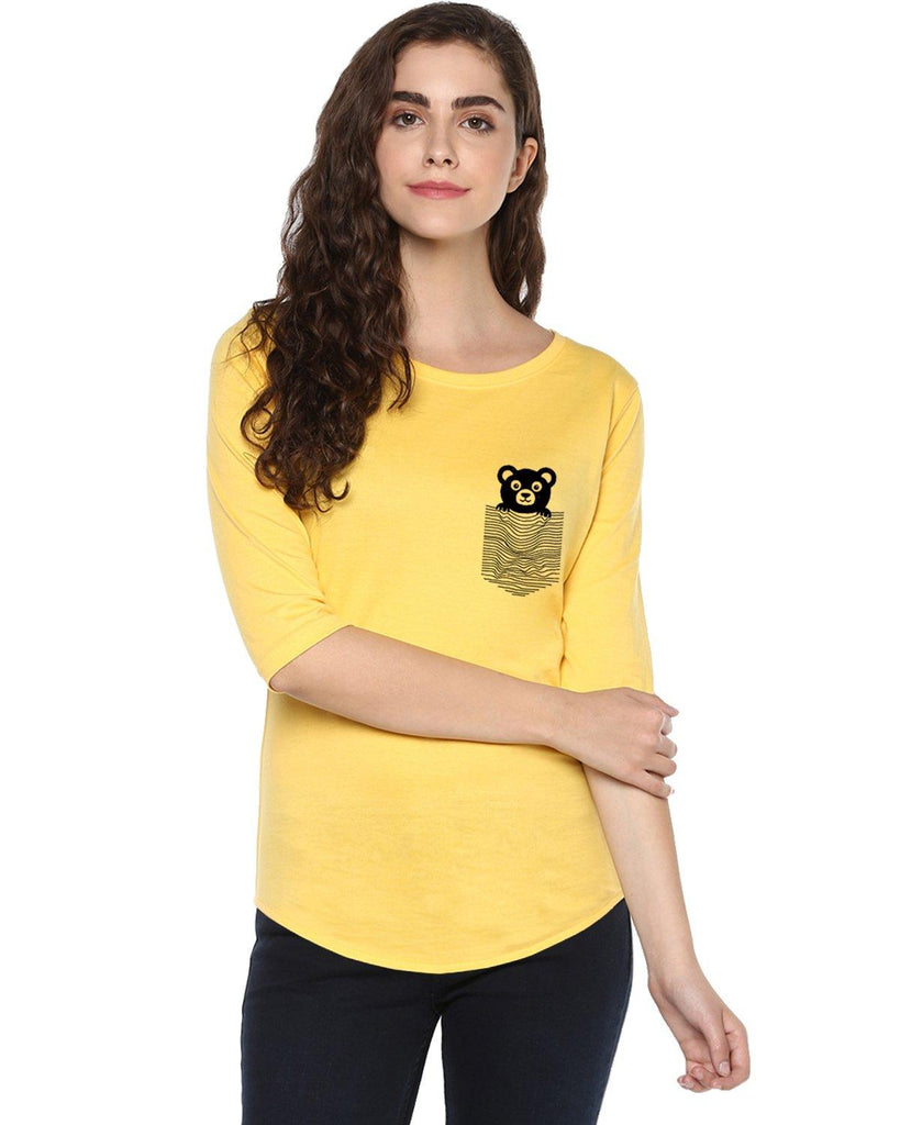 Womens 34U Teddybear Printed Yellow Color Tshirts - Young Trendz