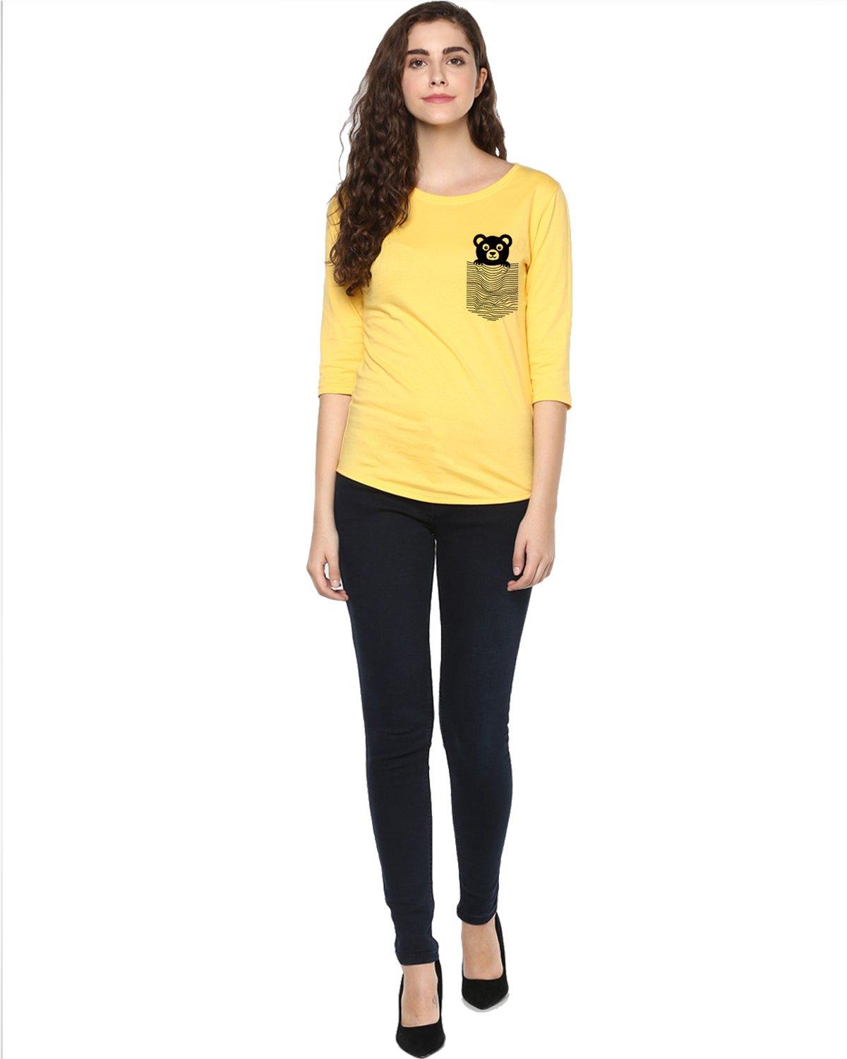 Womens 34U Teddybear Printed Yellow Color Tshirts - Young Trendz