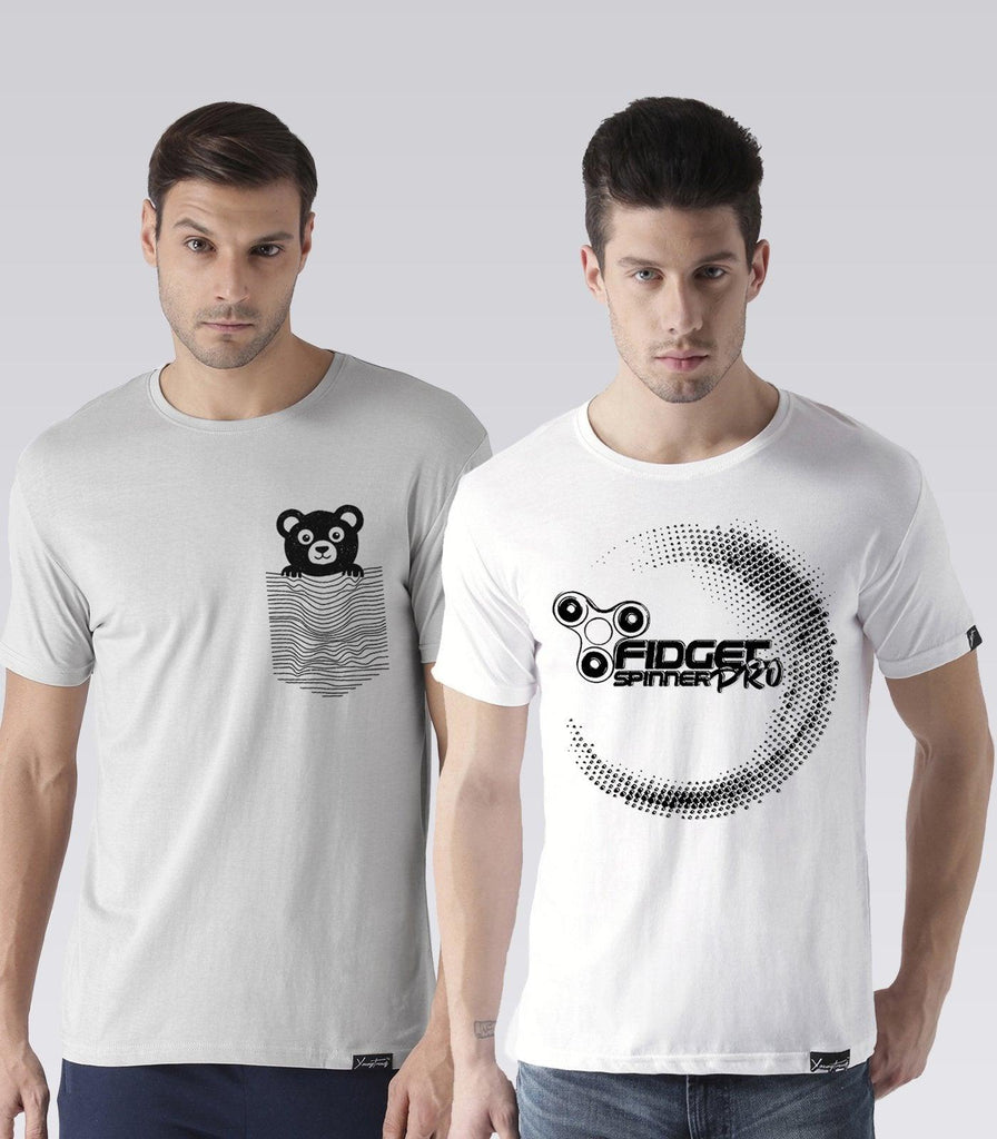 Young Trendz Mens Combo Teddy Steel Grey Color and Prospin White Color Half Sleeve Printed T-Shirts - Young Trendz