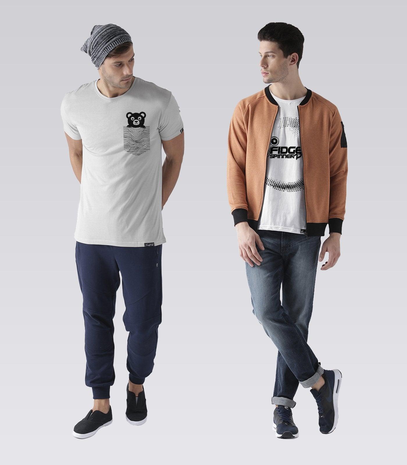 Young Trendz Mens Combo Teddy Steel Grey Color and Prospin White Color Half Sleeve Printed T-Shirts - Young Trendz