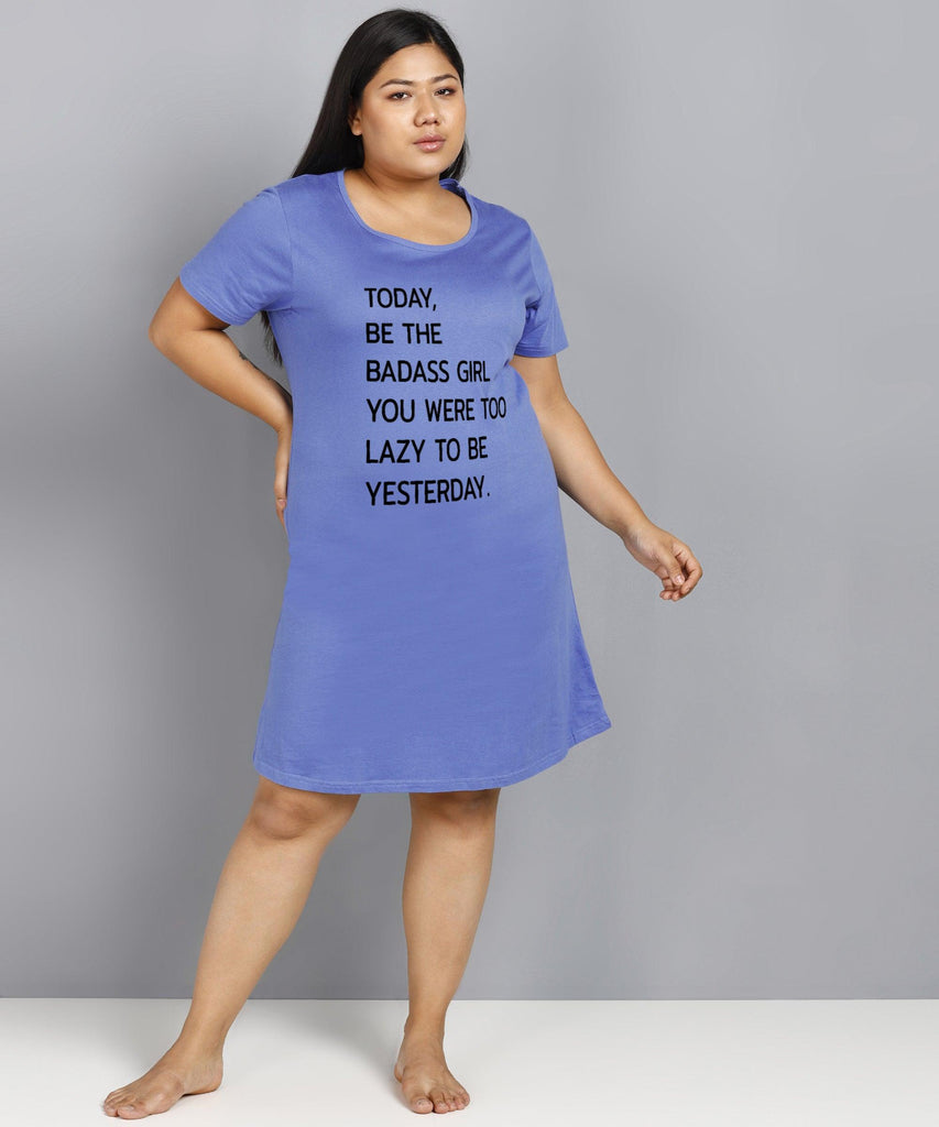 Womens Plus Size Printed Nighty (Sky Blue) - Young Trendz