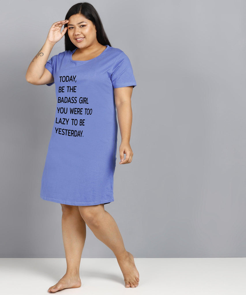 Womens Plus Size Printed Nighty (Sky Blue) - Young Trendz