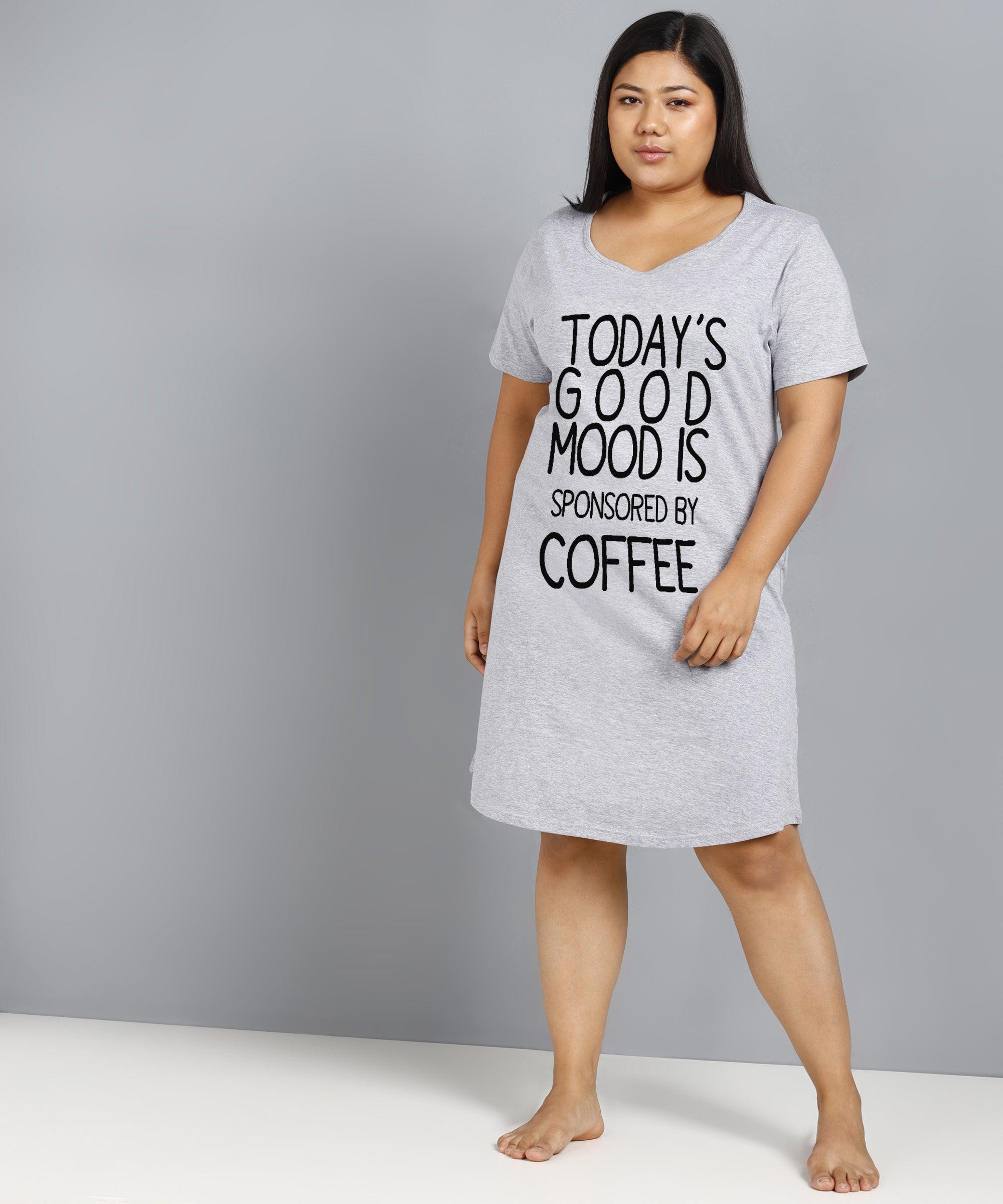 Womens Plus Size Printed Nighty (Grey) - Young Trendz