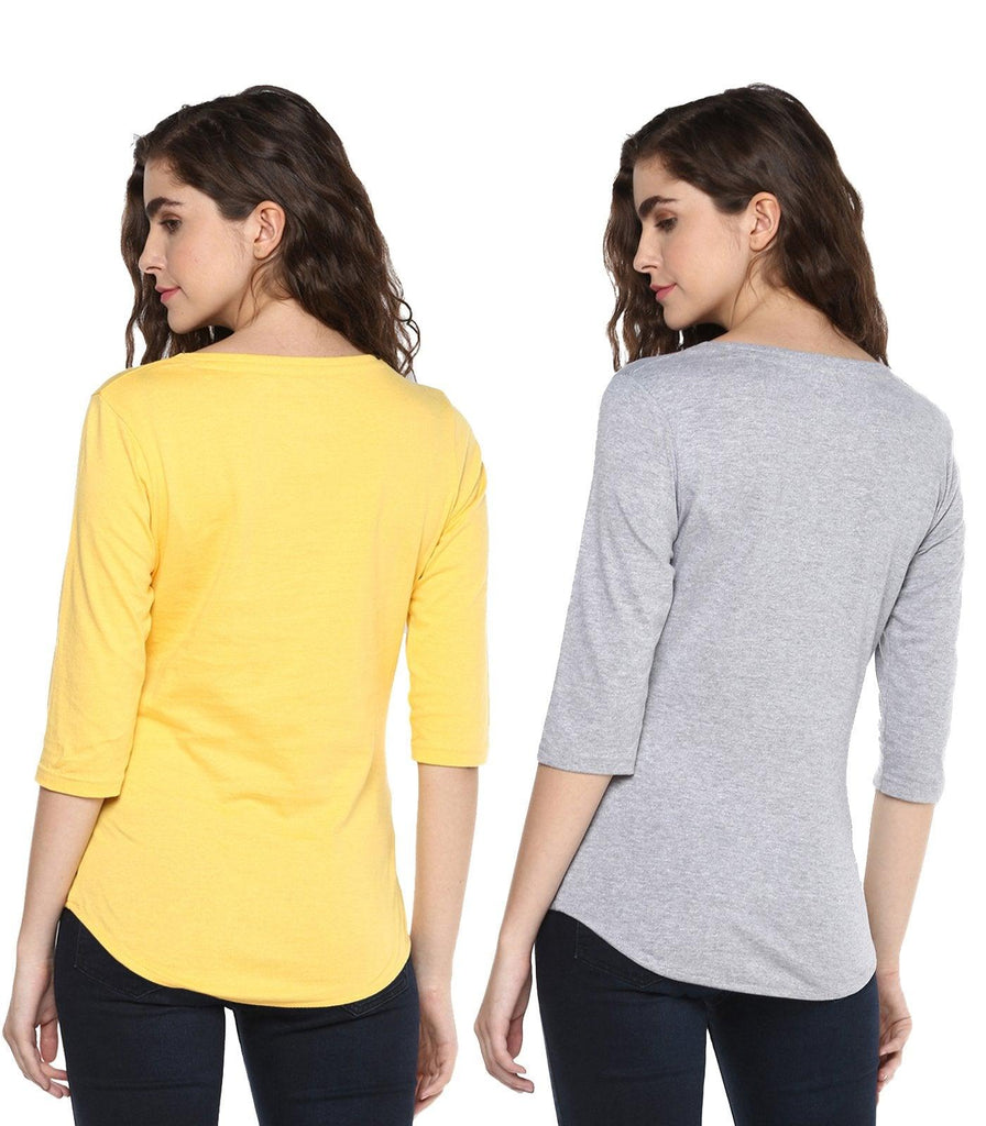 Young Trendz Womens Combo 3/4th Sleeve Tweety Printed Yellow Color and Drop Printed Grey Color Tshirts - Young Trendz