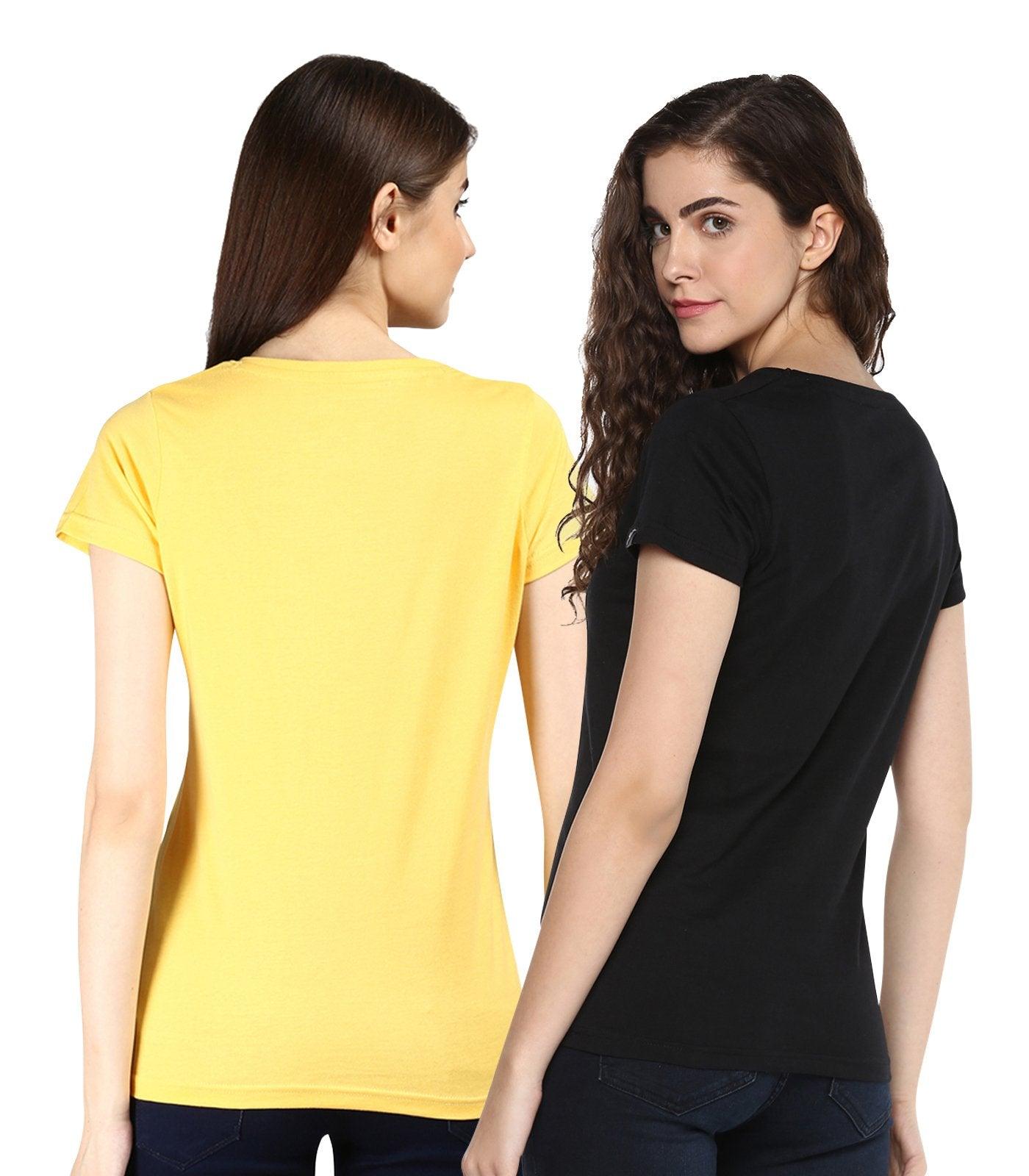 Young Trendz Womens Combo Half Sleeve Tweety Printed Yellow Color and Headphone Printed Black Color Tshirts - Young Trendz