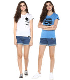 Young Trendz Womens Combo Half Sleeve Tweety Printed White Color and Maker Printed Skyblue Color Tshirts - Young Trendz