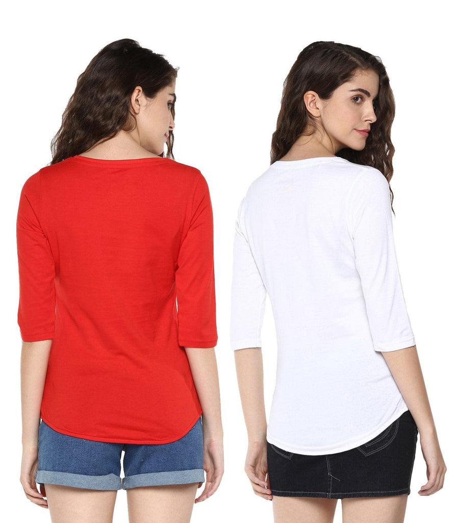 Young Trendz Womens Combo 3/4th Sleeve Tweety Printed Red Color and Talk Printed White Color Tshirts - Young Trendz